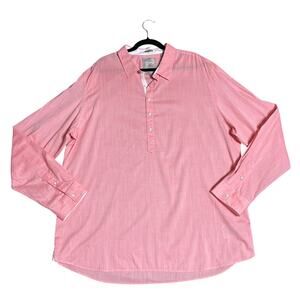 Guess Men's Regular Fit Popover Logan Henley Shirt Pink 100% Cotton Size XXL